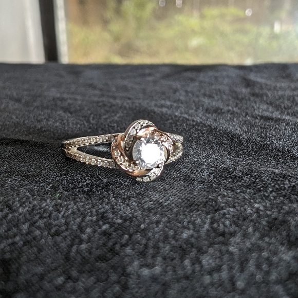 Primrose Knotted Rose Gold Plated Sterling Silver CZ Solitaire Clusters Sz 6.75 - Picture 6 of 12